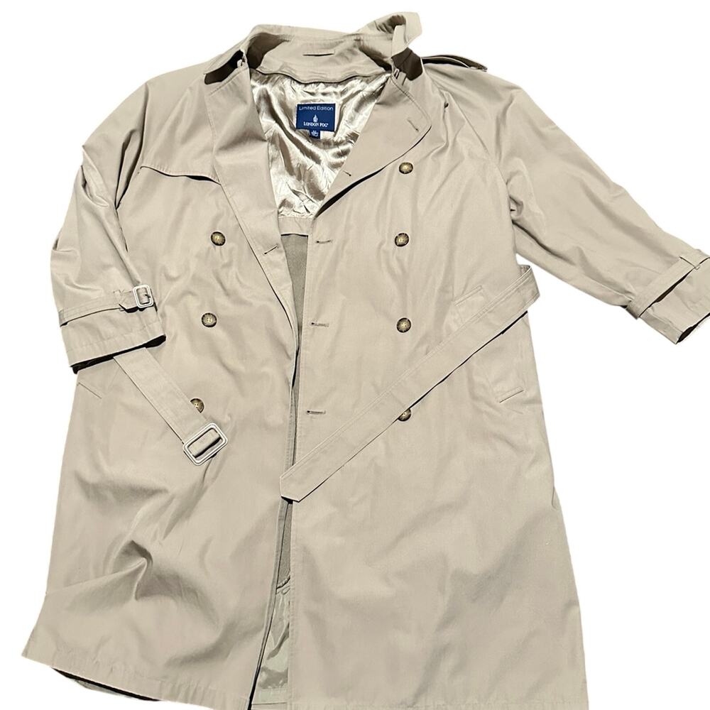 London Fog Trench Coat Men Large 42 Short Tan Removable Liner Gorpcore